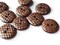 10 20mm Round Brown Wooden Two Hole Buttons with Holographic Silver Diamond Pattern